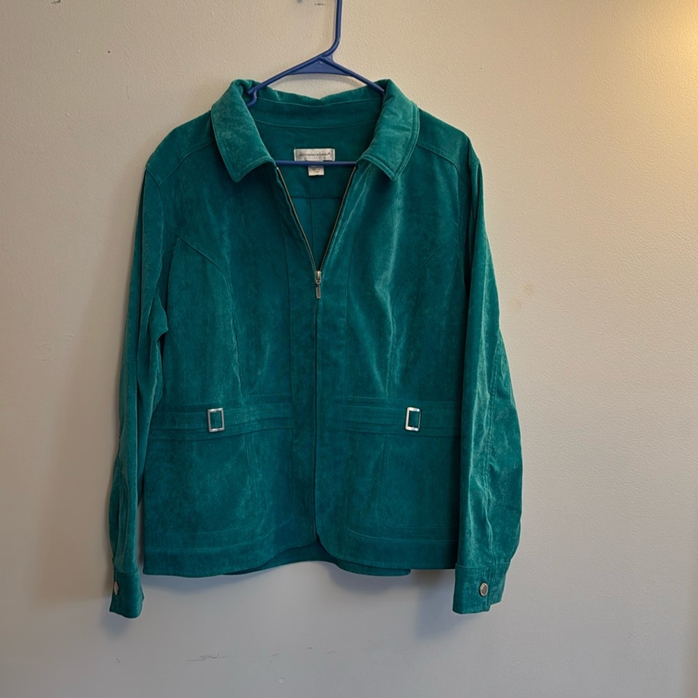 Christopher & Banks Jacket Teal Turquoise Zipper Buckles Womens XL